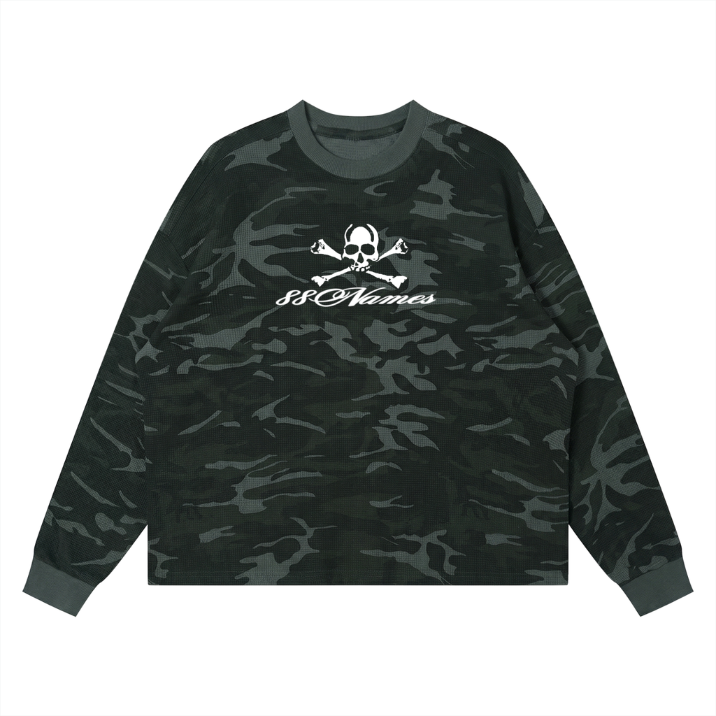 88Names Camo Waffle Boxy Long Sleeve T-shirt