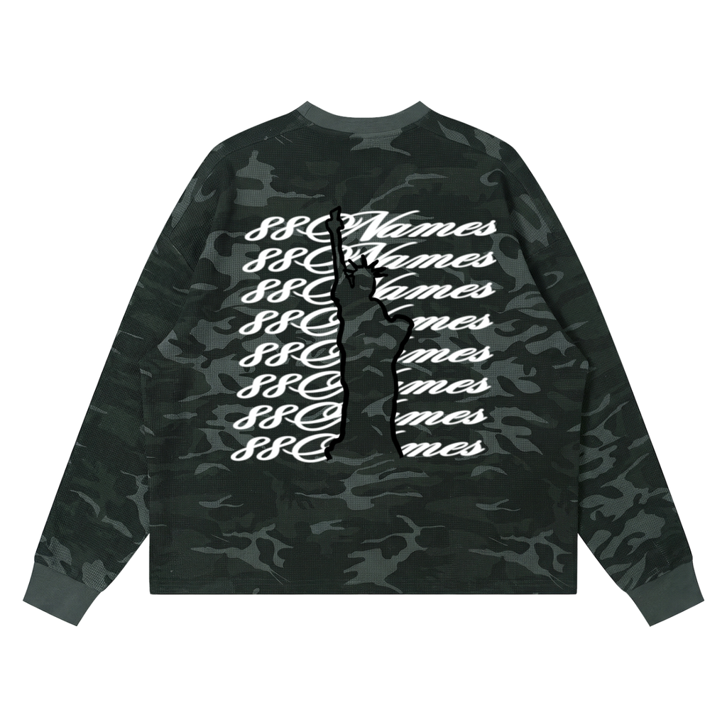 88Names Camo Waffle Boxy Long Sleeve T-shirt