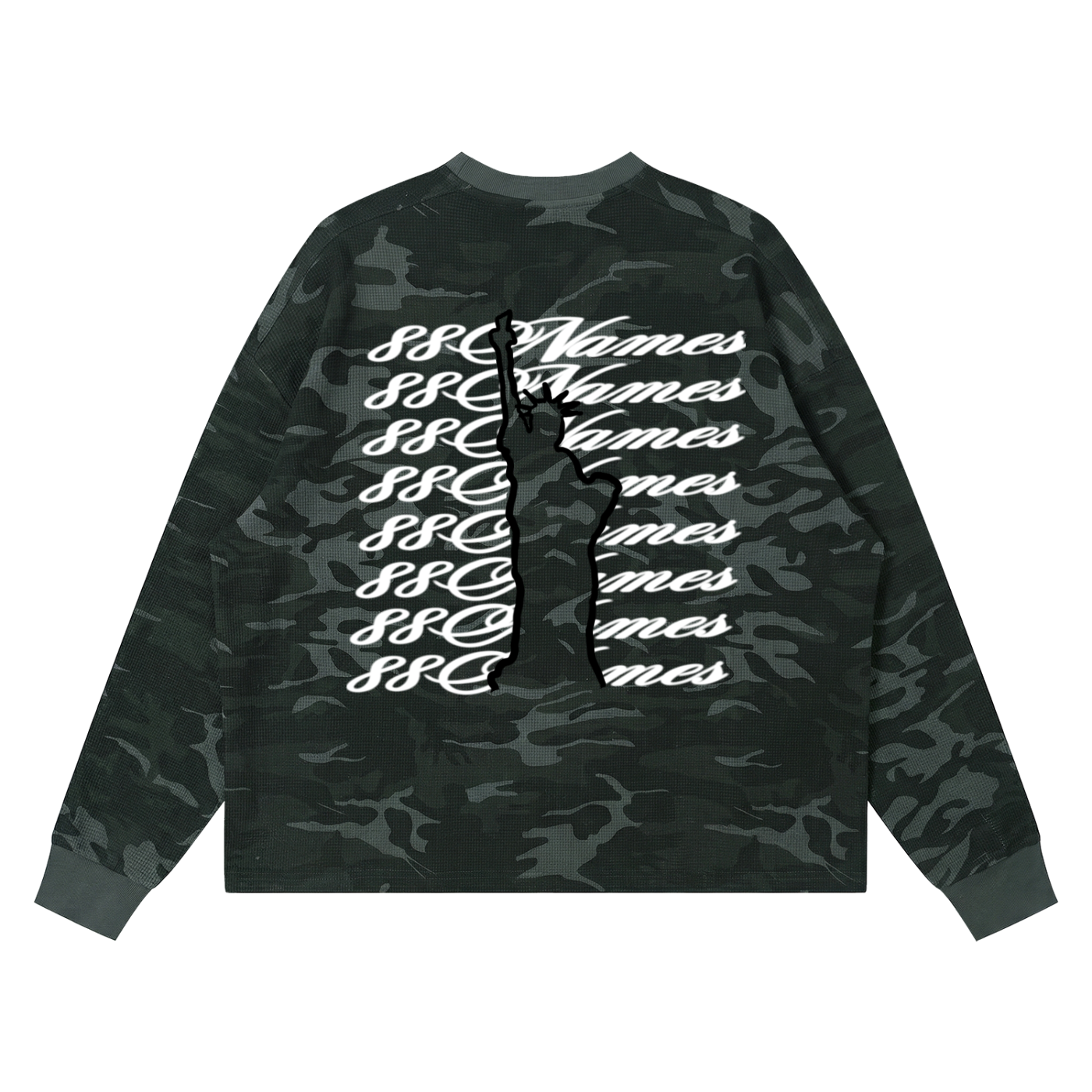88Names Camo Waffle Boxy Long Sleeve T-shirt