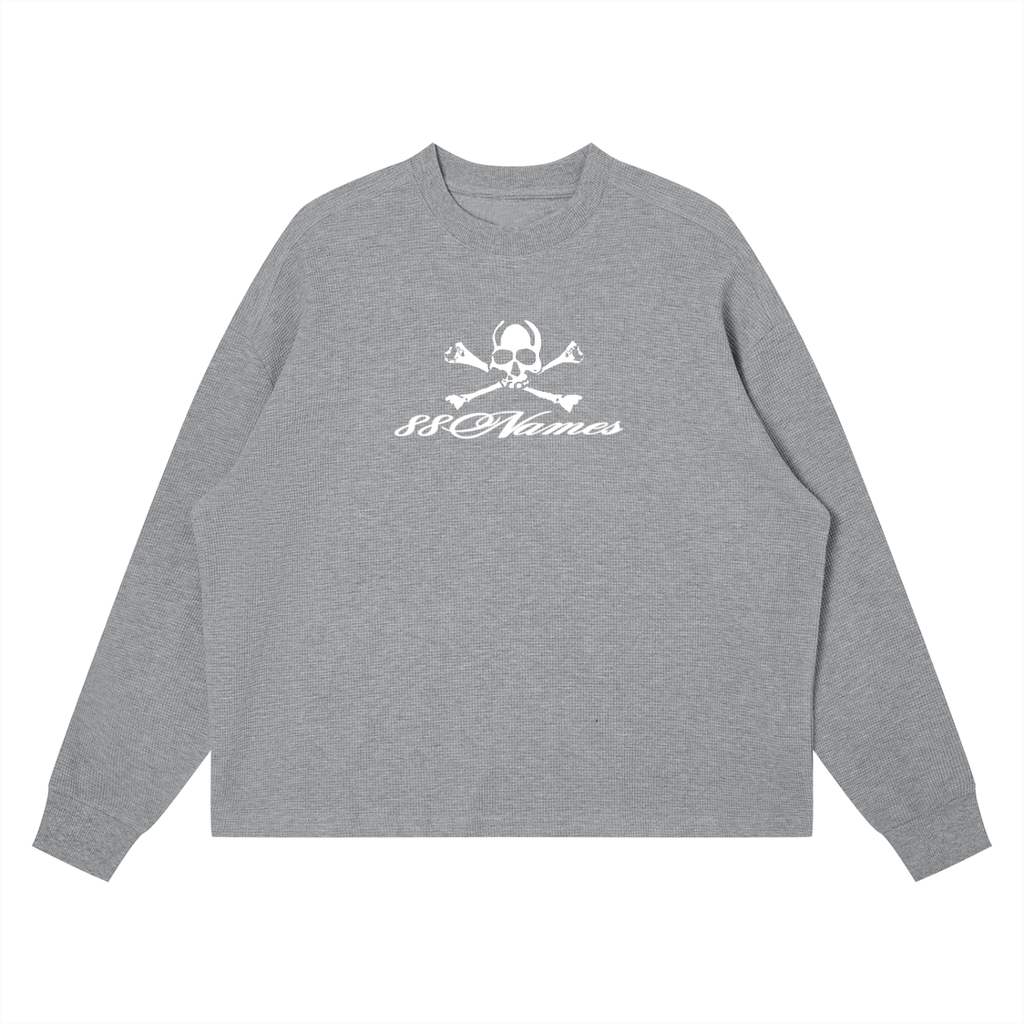 88Names Grey Waffle Boxy Long Sleeve T-shirt