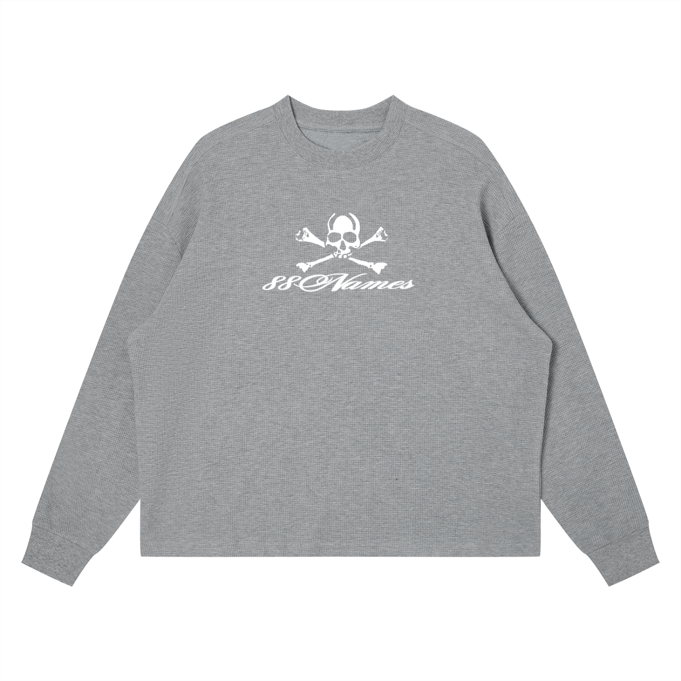 88Names Grey Waffle Boxy Long Sleeve T-shirt