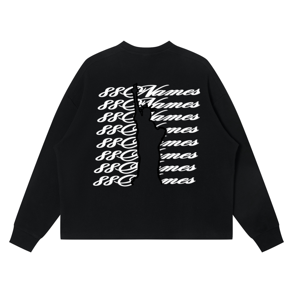 88Names Black Waffle Boxy Long Sleeve T-shirt