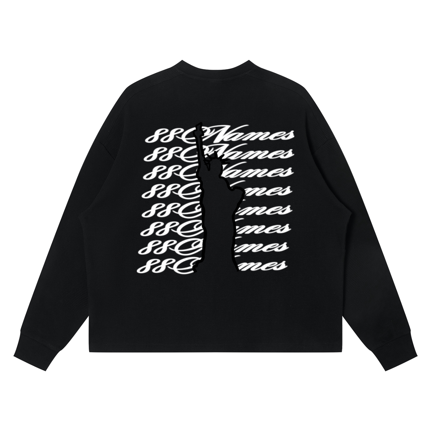 88Names Black Waffle Boxy Long Sleeve T-shirt