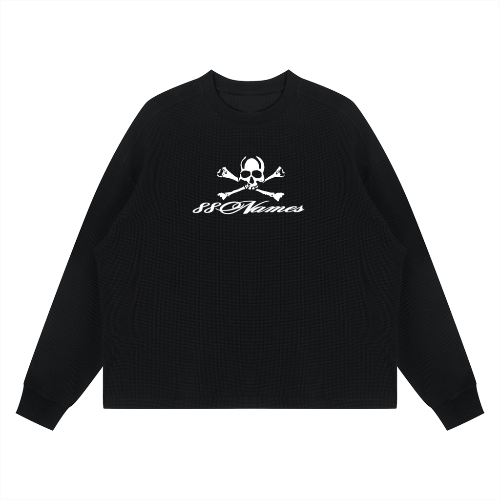 88Names Black Waffle Boxy Long Sleeve T-shirt
