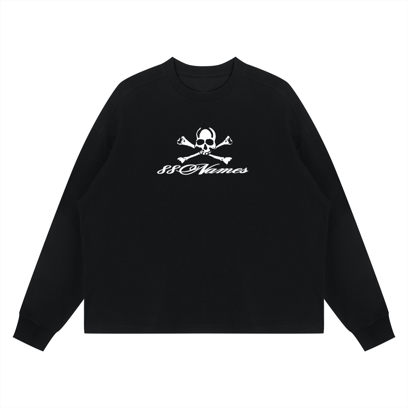 88Names Black Waffle Boxy Long Sleeve T-shirt