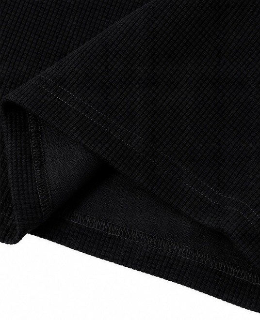 88Names Black Waffle Boxy Long Sleeve T-shirt