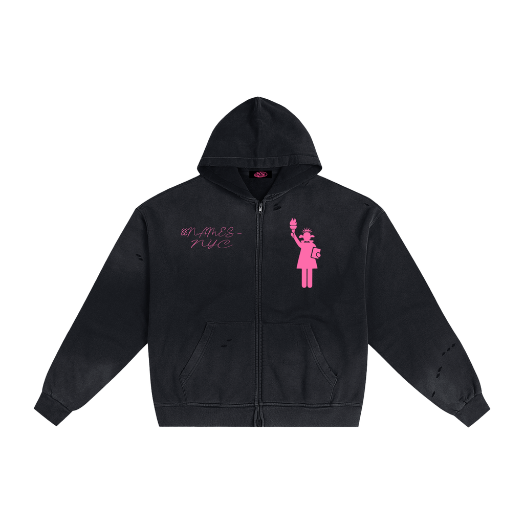88 NYC Hand-Frayed Sunfade Zip Hoodie