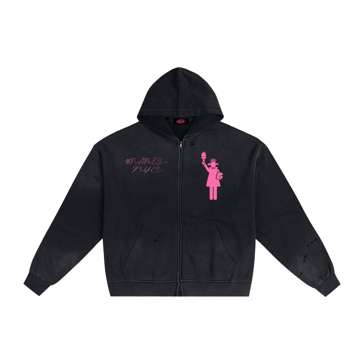 88 NYC Hand-Frayed Sunfade Zip Hoodie
