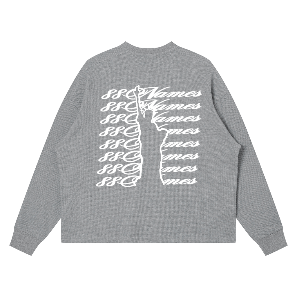 88Names Grey Waffle Boxy Long Sleeve T-shirt