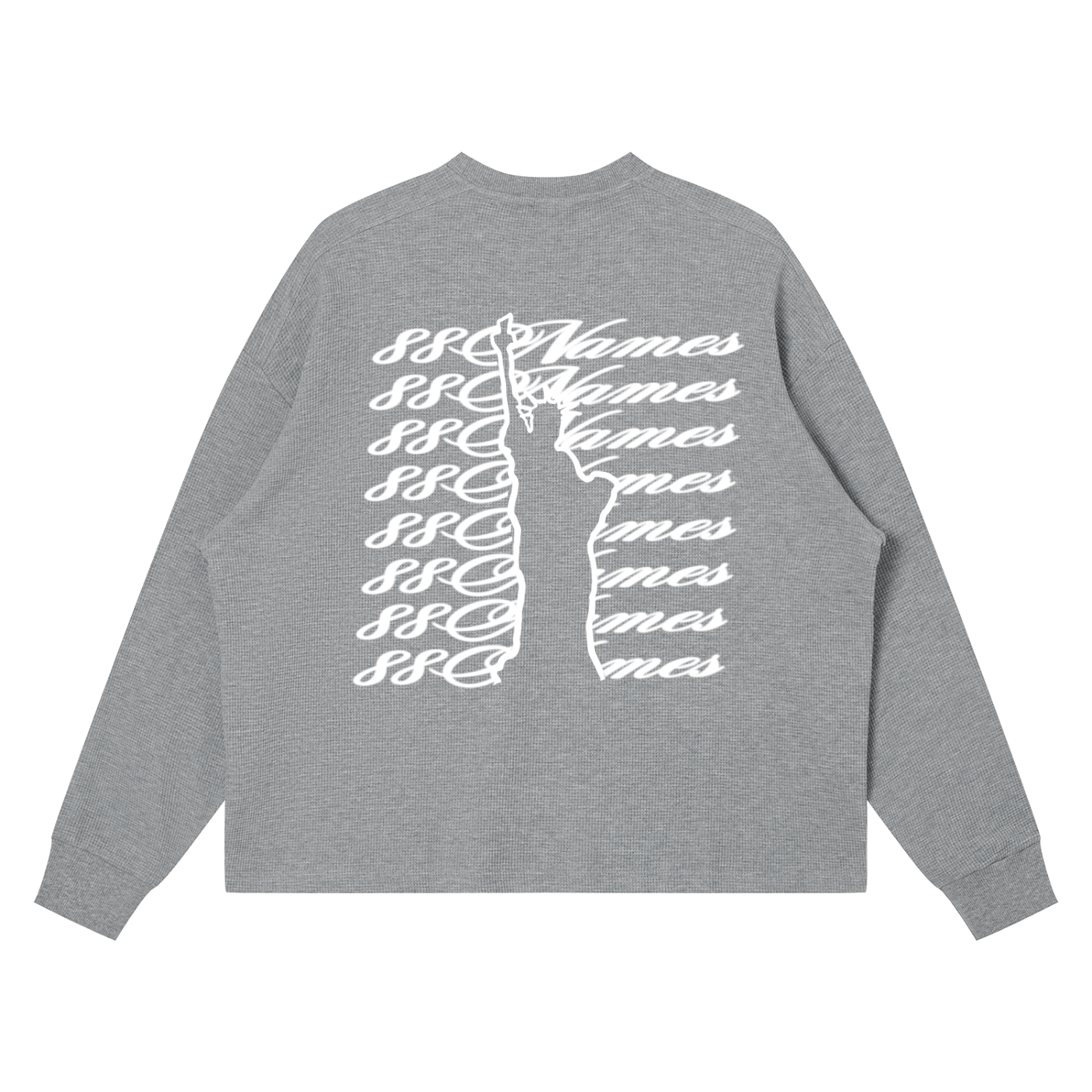 88Names Grey Waffle Boxy Long Sleeve T-shirt