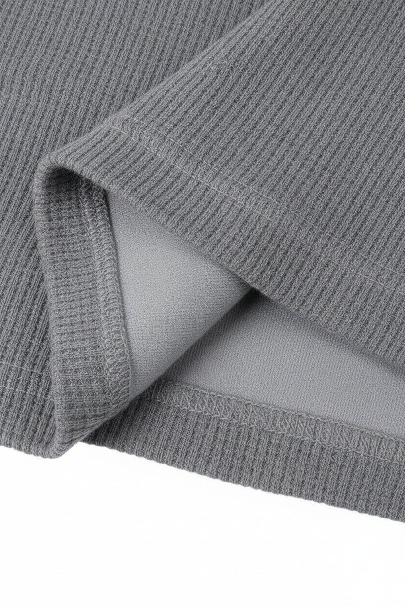 88Names Grey Waffle Boxy Long Sleeve T-shirt
